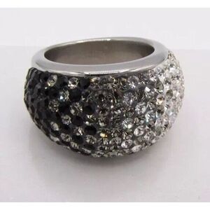 Black and White CZ Ombré  Dome Design Stainless Steel Fashion Jewelry Size 6
